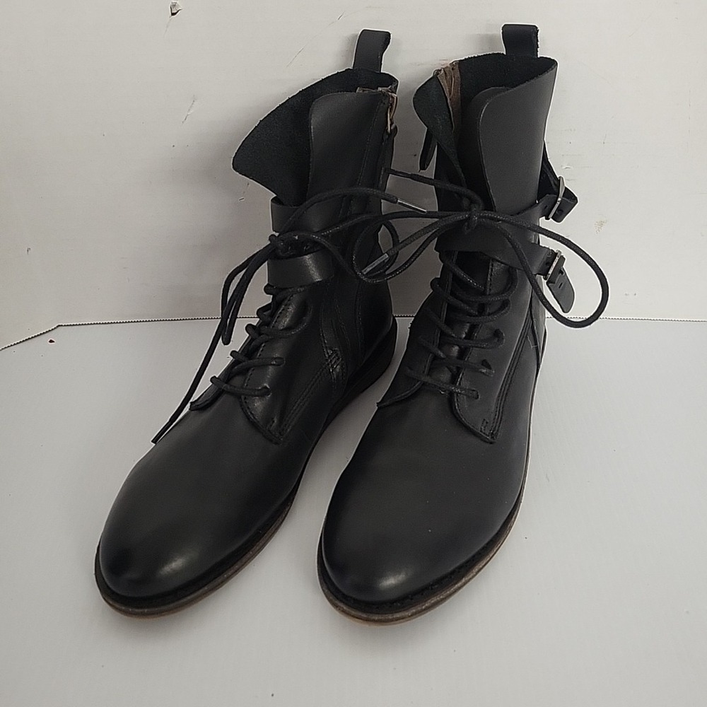 Gee‎ WaWa x Anthropologie Black Leather Lace Up and Zip Side Boots 8M